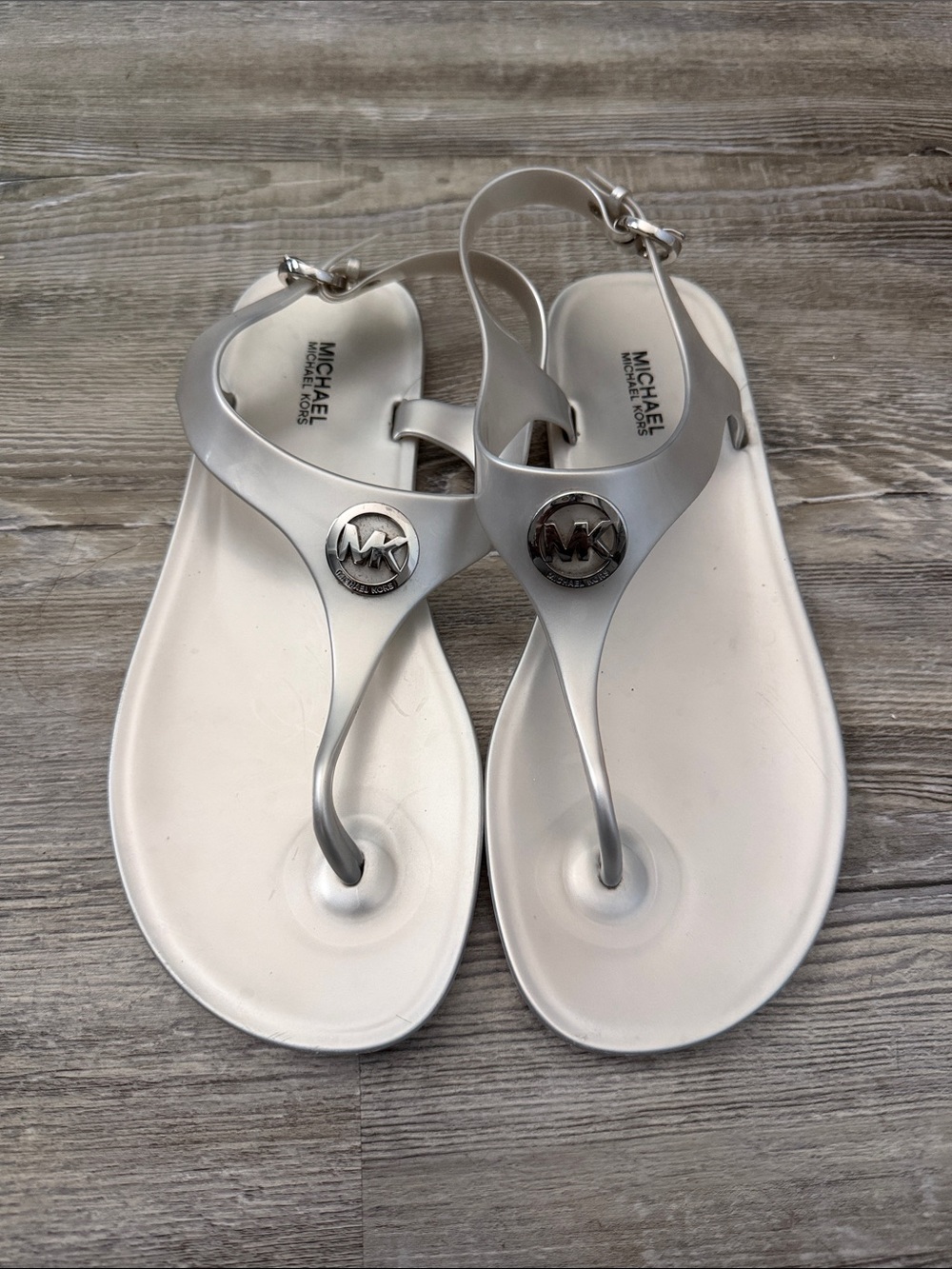 Michael Kors Silver-White MK Thong Sandals